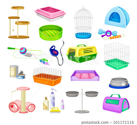 Pet Shop or Store Accessories with Cage and Cat Tree Big Vector Set Pet Shop or Store Accessories with Cage and Cat Tree Big Vector Set 101172118
