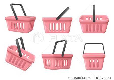 Store basket. Supermarket shopping items cart for products decent vector realistic illustrations Store basket. Supermarket shopping items cart for products decent vector realistic illustrations 101172273