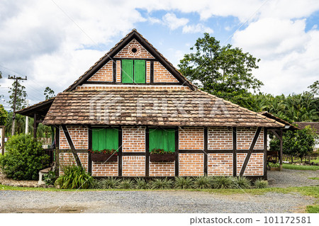 Half-timbered house of german immigrants in the countryside of Pomerode, Santa Catarina in Brazil 101172581