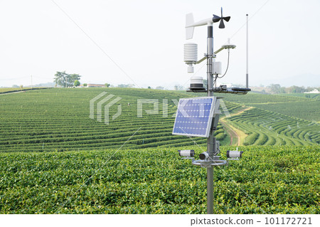 Weather station in green tea field, 5G technology with smart farming concept 101172721