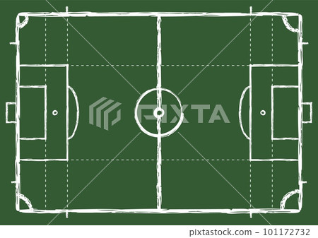 Football field scheme, chalk soccer game strategy template. Sport training or competition, green vector board for workout and trainer Football field scheme, chalk soccer game strategy template. Sport training or competition, green vector board for workout and trainer 101172732