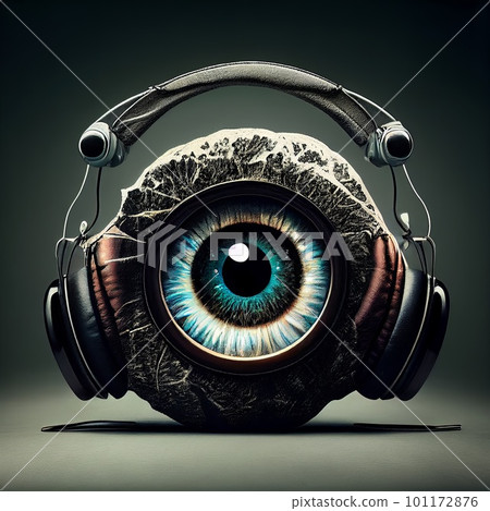 Surreal image of a human eye in headphones Surreal image of a human eye in headphones 101172876