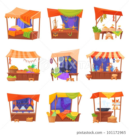 East market tents. Souk stalls, arabic shop bazaar merchant village traditional eastern street market thailand or mexican trade tent East market tents. Souk stalls, arabic shop bazaar merchant village traditional eastern street market thailand or mexican trade tent 101172965