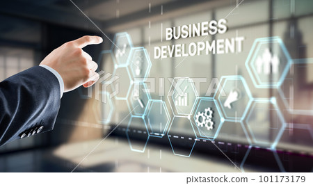 Business Development Planning. Inscription on 3D the virtual screen Business Development Planning. Inscription on 3D the virtual screen 101173179