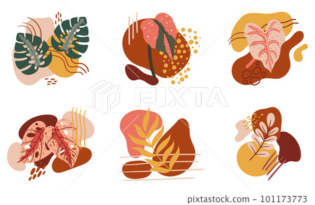 Abstract Set Of Tropical Leaves With Vibrant Colors And Unique Patterns. Image Is Perfect For Branding, Wallpapers Abstract Set Of Tropical Leaves With Vibrant Colors And Unique Patterns. Image Is Perfect For Branding, Wallpapers 101173773