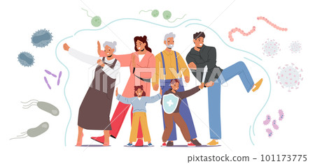 Kids and Adult Family Characters With Strong Immunity Shield Well Protected From Viruses And Diseases Illustration Kids and Adult Family Characters With Strong Immunity Shield Well Protected From Viruses And Diseases Illustration 101173775