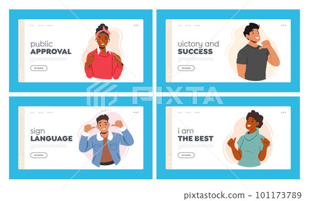 Self-confidence, Positivity Landing Page Template Set. Enthusiastic Male Female Characters Pointing Towards Themselves Self-confidence, Positivity Landing Page Template Set. Enthusiastic Male Female Characters Pointing Towards Themselves 101173789