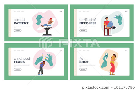 Characters Experience Phobia Of Injections Landing Page Template Set. Reaction Leading To Avoidance Behavior Characters Experience Phobia Of Injections Landing Page Template Set. Reaction Leading To Avoidance Behavior 101173790