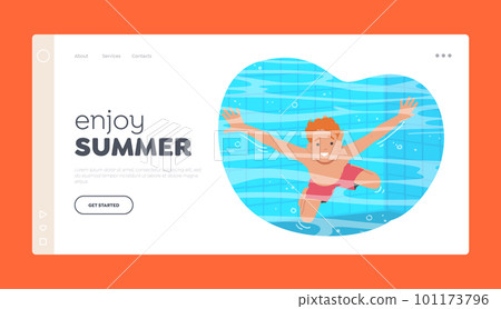 Joys Of Summertime Landing Page Template. Young Child Character Splashing In A Sparkling Swimming Pool Joys Of Summertime Landing Page Template. Young Child Character Splashing In A Sparkling Swimming Pool 101173796