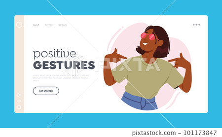 Positive Gestures Landing Page Template. Confident Woman Pointing At Herself Symbolizing Self-love, Confidence 101173847