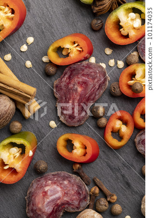 cooking snacks with salami 101174035