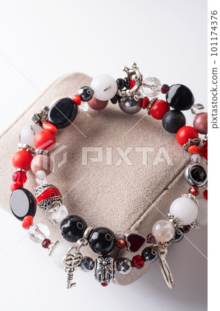 double bracelet with black and red semipreciouse stones with natural lava, shungite, hematite, rhodonite, coral . double bracelet with black and red semipreciouse stones with natural lava, shungite, hematite, rhodonite, coral . 101174376