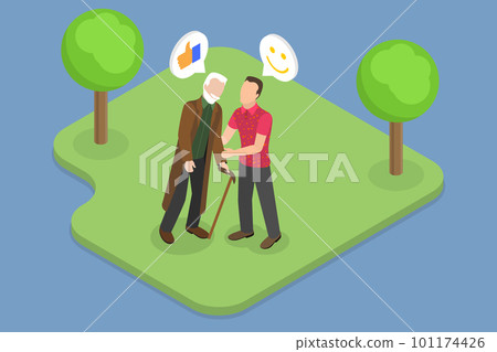 3D Isometric Flat Vector Conceptual Illustration of Helping Elderly Man 101174426
