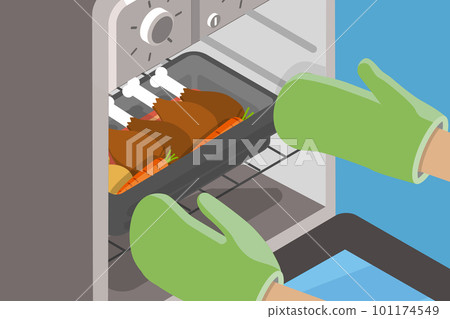 3D Isometric Flat Vector Conceptual Illustration of Oven-baked Meal 3D Isometric Flat Vector Conceptual Illustration of Oven-baked Meal 101174549