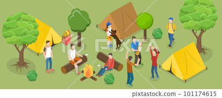 3D Isometric Flat Vector Conceptual Illustration of Touristic Summer Campground 3D Isometric Flat Vector Conceptual Illustration of Touristic Summer Campground 101174615