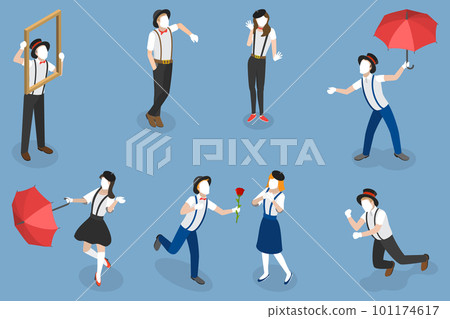 3D Isometric Flat Vector Set of Mime Actors 101174617