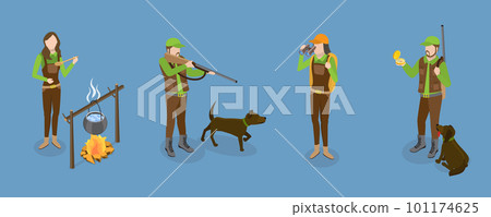 3D Isometric Flat Vector Set of Hunters 101174625