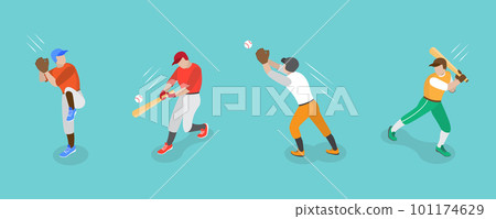 3D Isometric Flat Vector Set of Baseball Players 3D Isometric Flat Vector Set of Baseball Players 101174629