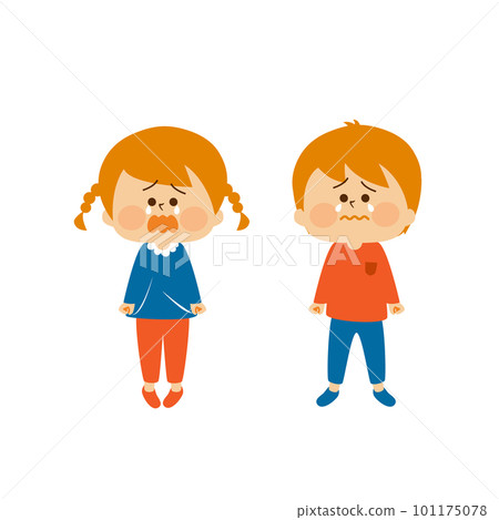 哭泣的男孩女孩插畫素材 101175078