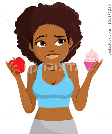 Girl Choosing Between Healthy And Junk Food Girl Choosing Between Healthy And Junk Food 101175289