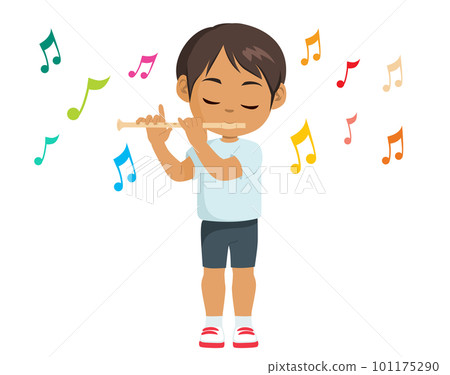 Cute Little Boy Playing Flute Cute Little Boy Playing Flute 101175290