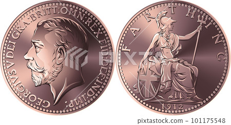 vector British money, coin George V farthing 101175548
