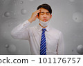 Asian man wear masks to protect PM 2.5 dust and air pollution and headache and sickness, air pollution concept, healthcare concept. 101176757