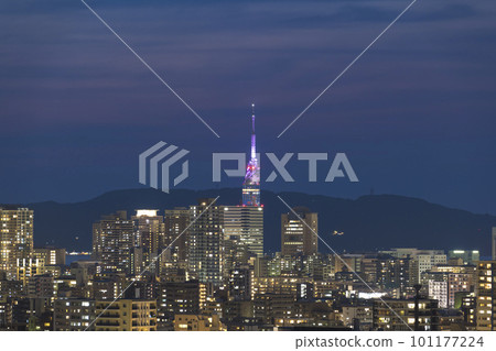 Night view of Fukuoka seen from Minami Koen Nishi Observatory with a view of Fukuoka Tower Night view of Fukuoka seen from Minami Koen Nishi Observatory with a view of Fukuoka Tower 101177224