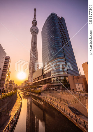 Tokyo cityscape in Japan Tokyo Sky Tree and the sun (sunset) etc. Tokyo cityscape in Japan Tokyo Sky Tree and the sun (sunset) etc. 101177303