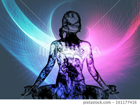 3d 插圖複合光對宗教概念中女性剪影冥想的影響 101177416