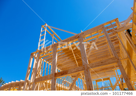 Framing beam of new house under construction home beam construction Framing beam of new house under construction home beam construction 101177466