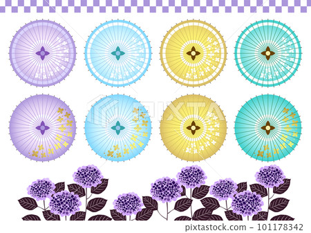 日本傘和繡球花日本圖標集 101178342