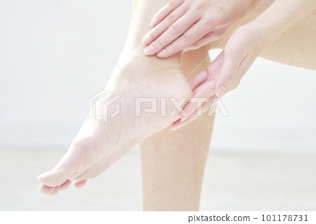 A close-up of a woman who cares for the heel 101178731