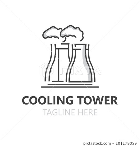 Nuclear cooling power plant vector icon. Factory sign. Industry symbol. Simple isolated logo Nuclear cooling power plant vector icon. Factory sign. Industry symbol. Simple isolated logo 101179059