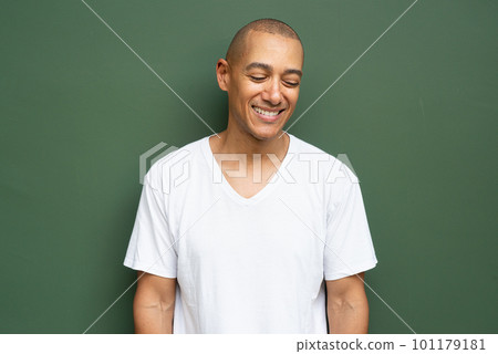 Portrait of handsome bald man wearing t-shirt Portrait of handsome bald man wearing t-shirt 101179181