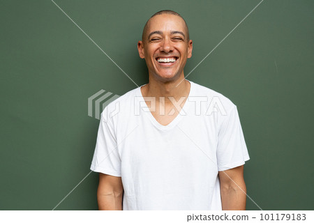 Portrait of handsome bald man laughing Portrait of handsome bald man laughing 101179183