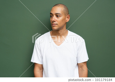 Portrait of handsome bald man wearing t-shirt Portrait of handsome bald man wearing t-shirt 101179184