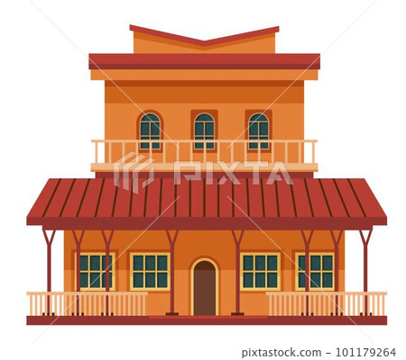 Western architecture, building made of wood vector 101179264