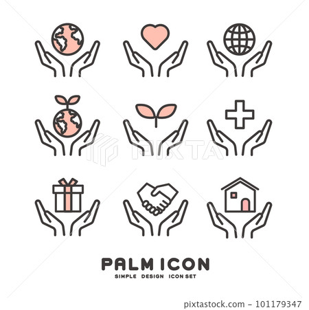 Vector illustration material / business / symbol / image of icons with various icons floating on the palm 101179347