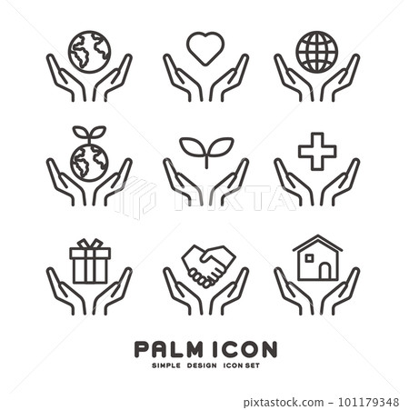 Vector illustration material / business / symbol / image of icons with various icons floating on the palm 101179348