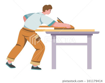 Carpenter with wooden plant, woodworker at job Carpenter with wooden plant, woodworker at job 101179414