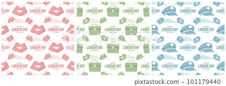 Set of Happy Labor Day Seamless Pattern Design Illustration with Different Professions in Element Template Hand Drawn 101179440