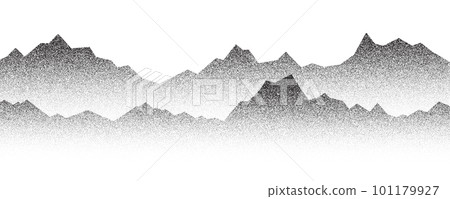 Dotted mountain gradient background. Noisy stippled grainy texture. Abstract rocks landscape with peaks with sand effect. Vector halftone fade illustration 101179927