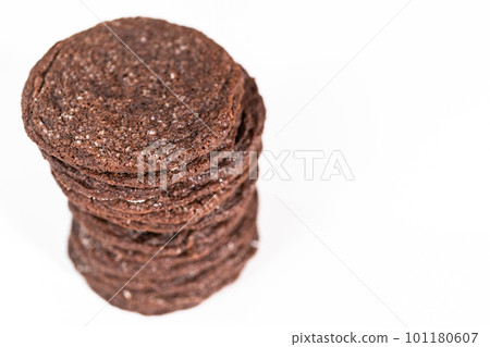 Stack of the freshly baked chocolate cookies. 101180607