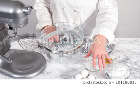 Step by step. Making meringue in kitchen mixer to bake unicorn meringue cookies. Step by step. Making meringue in kitchen mixer to bake unicorn meringue cookies. 101180833