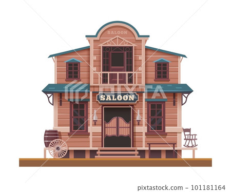 Western, Wild West saloon, cartoon town building or cowboy country bar, vector old house. Western saloon tavern or Texas wooden house, Western American architecture and pub exterior 101181164