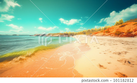 Sandy beach and blue sea Image generation AI 101182812