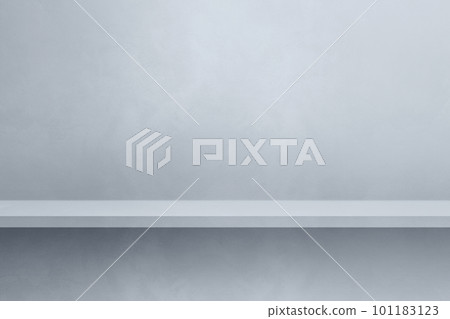 Empty shelf on a light grey concrete wall. Background template. Horizontal mockup 101183123