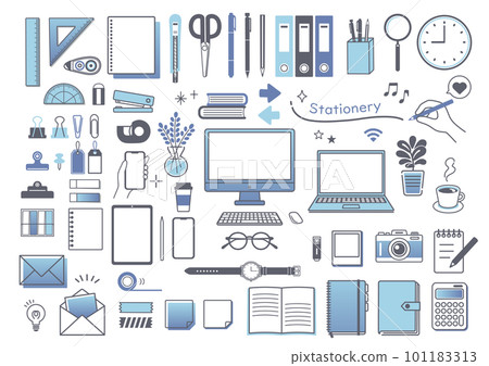 簡單的文具和商務圖標集工作PC文具辦公學習 101183313