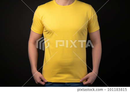 Generative AI. Blank Yellow T-Shirt Mockup on Male Model Generative AI. Blank Yellow T-Shirt Mockup on Male Model 101183815